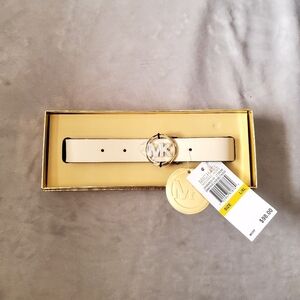 Michael Kors White Leather Belt Gold Hardwear Gift Box Size L/XL NWT